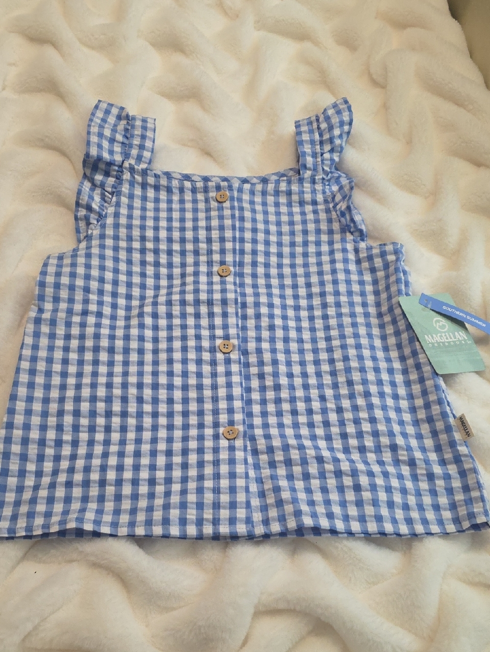 Magellan Outdoors Blue and White Gingham Button-Front Kids Top